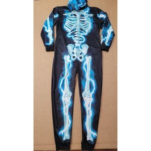 Morph Costumes Mens Blue Lightning Skeleton Halloween Jumpsuit Hooded Large